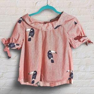 Zara Red Blouse with Ruffle Neckline